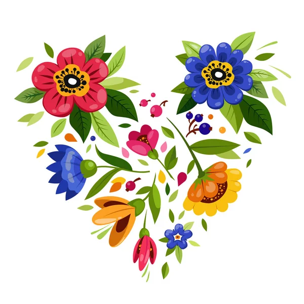 Çiçek kalbi. Çiçeklerden gelen kalp. Aşkın sembolü — Stok Vektör