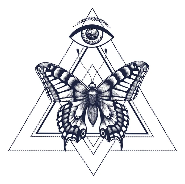 Tatuaje sacro mariposa y diseño de camiseta — Vector de stock