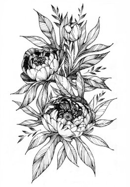 Çiçeklerin dövme dalı. Çiçek açan şakayık dalı