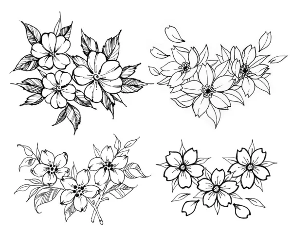 Set of blooming flower tattoos.
