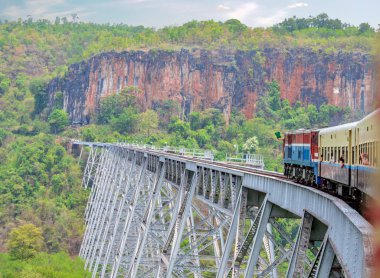 Train to Hsipaw On Oldest Train Trestle in Myanmar clipart