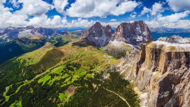 Rýžování Timelapse Pohled Vrcholu Sass Pordoi Mountain Dolomity Itálie — Stock video