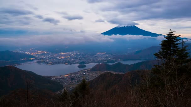 の夜時間の経過 富士山の日日本図 鳥瞰図 — ストック動画