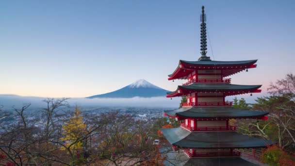 Lapso Tempo Fuji Com Chureito Pagoda Outono Fujiyoshida Japão — Vídeo de Stock