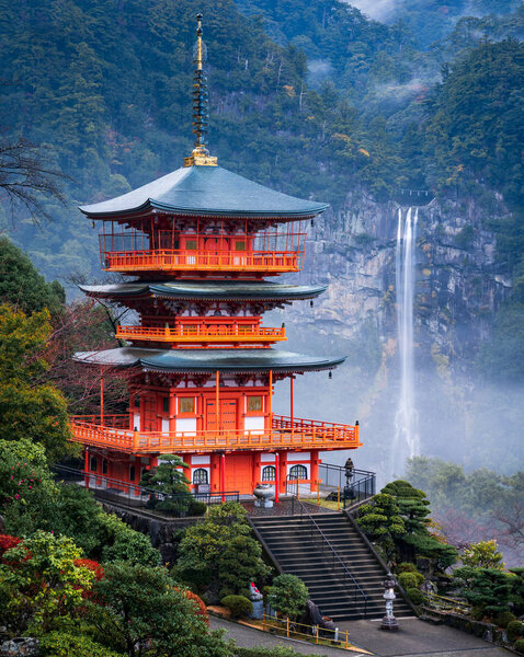 Nachi waterfall with red pagoda, Nachi, Wakayama, Japan