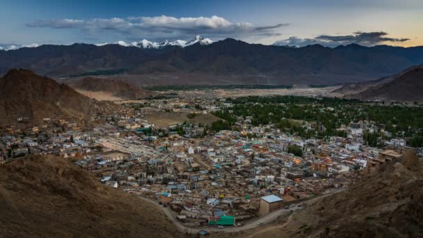 Dag Tot Nacht Timelapse Van Leh City Aerial View Ladakh — Stockvideo