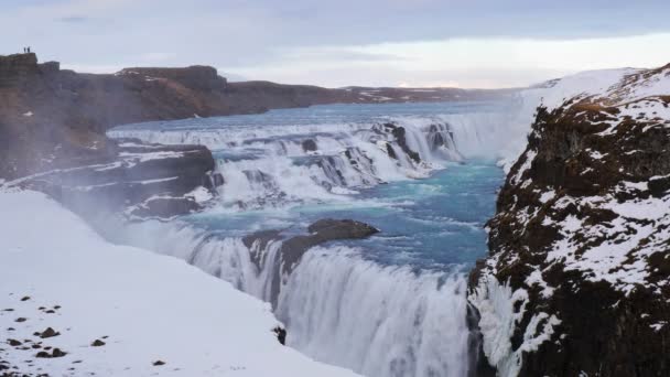 Gullfoss Wasserfall Winter Island — Stockvideo