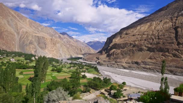 Luftaufnahme Des Dorfes Turtuk Diskit Jammu Und Kaschmir Indien — Stockvideo