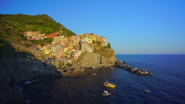 Wioska Rybacka Manarola Zachodzie Słońca Cinqueterre Liguria Włochy — Wideo stockowe