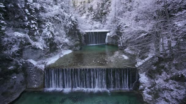 Beautiful Waterfall Winter Slovenia Europe — Stock Video