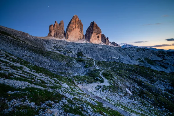 Три Вершини Лаваредо Tre Cime Lavaredo Заході Сонця Гори Доломіти — стокове фото