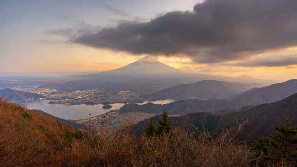 Dag Tot Nacht Luchtfoto Tijd Verstrijken Van Berg Fuji Japan — Stockvideo