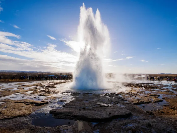 Гейзер Строккур Геотермальное Поле Хаукадалур Исландия — стоковое фото