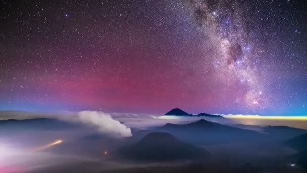 Timelapse Milkyway Bromo Volcano Восточная Ява Indonesia — стоковое видео