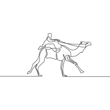 Sürekli çizgi çizim çalışan Rider Camel. Vektör çizimi.