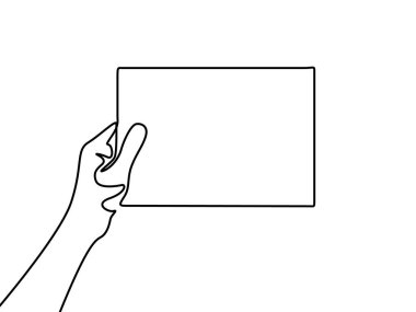 Sürekli satır Boş bir kağıt yaprağı tutan El.