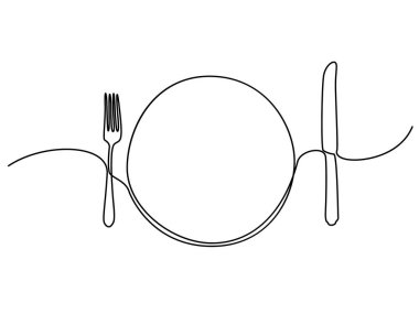 Sürekli çizgi plaka, khife ve çatal. Vektör çizim.