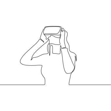 Vr gözlüksürekli hat kadın. Vektör çizimi.