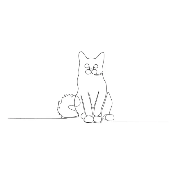 Línea Continua Sentado Gato Vista Lateral Frontal Gato Nuevo Minimalismo — Archivo Imágenes Vectoriales