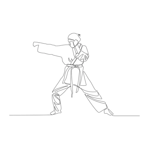 Linea Continua Disegno Karate Ragazza Pugno Illustrazione Vettoriale — Vettoriale Stock