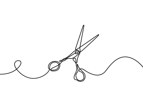 Scissors Desing Element Barbershop Continuous Line Drawing Vector Illustration — Stock Vector