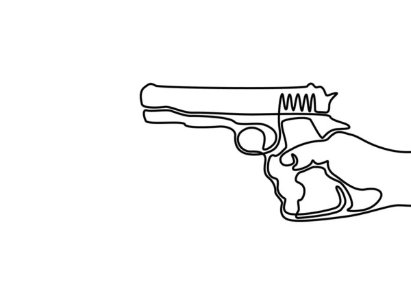 Uma Linha Desenhando Mão Segurando Pistola Ilustração Vetorial — Vetor de Stock