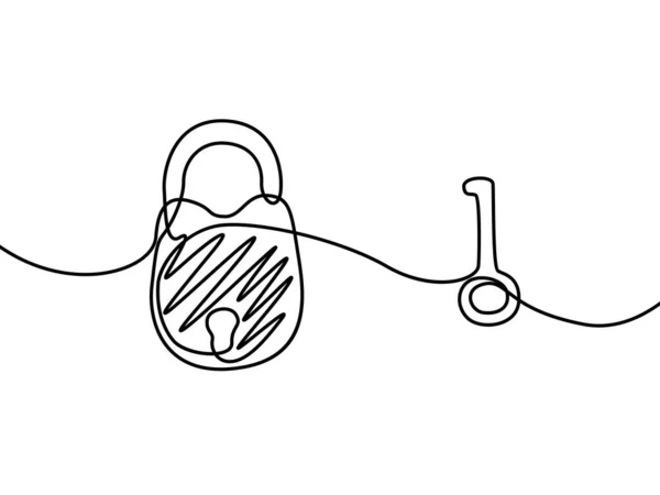 Kłódki Kluczem Ciągły Rysowanie Linii Ilustracja Wektorowa — Wektor stockowy