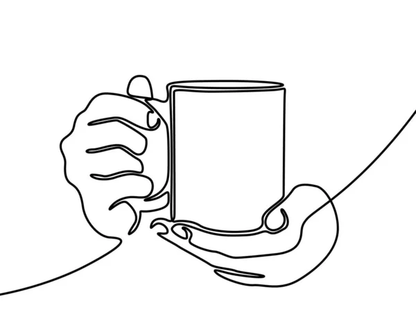 Непрерывный Рисунок Линии Рук Держа Кружку Чаем Кофе — стоковый вектор