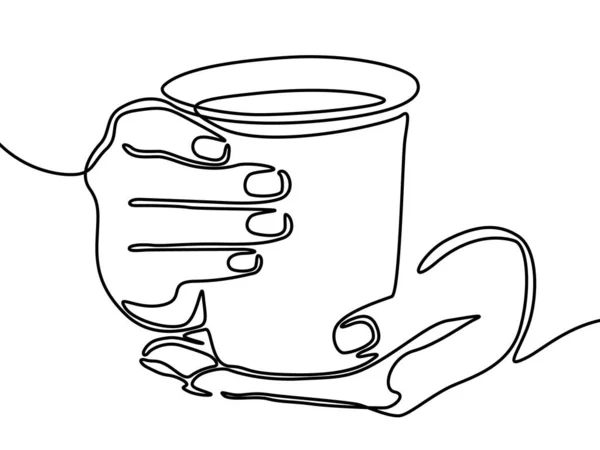 Hand Holding Mug Tea Coffee One Line Drawing — Stock Vector