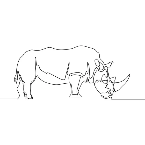 Rhinocéros Ligne Continue Isolée Sur Fond Blanc Rhinocéros Vecteur — Image vectorielle