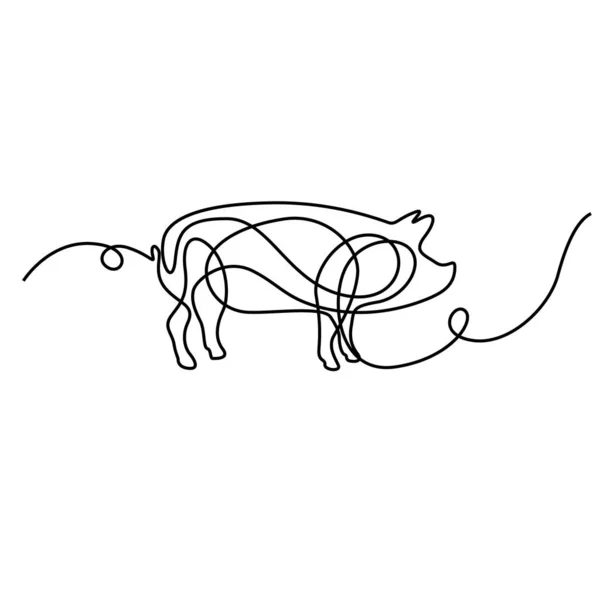 連続線描画豚 新年ベクトルイラスト — ストックベクタ