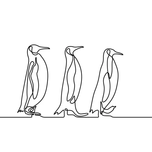 Linha Contínua Que Desenha Três Pinguins Segue Outro Conceito Viagem — Vetor de Stock