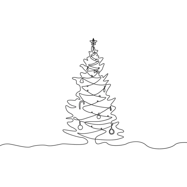 Souvislý Jeden Řádek Vánoční Stromek Dekoracemi — Stockový vektor