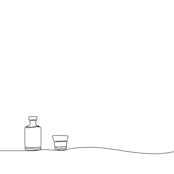 连续线绘制威士忌和玻璃杯 矢量插图 — 图库矢量图片