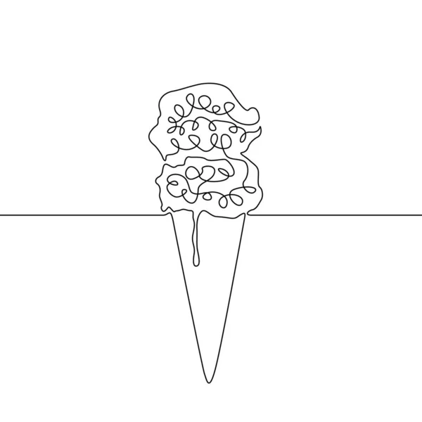 Helado Línea Continua Con Gofres Ilustración Vectorial — Vector de stock