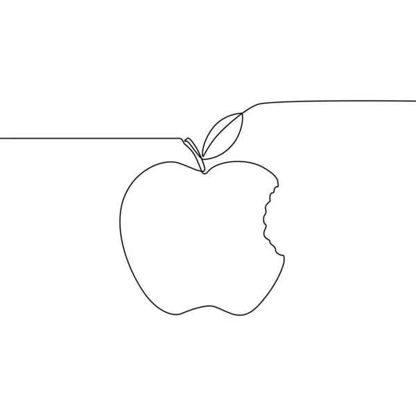 Безперервна Лінія Вкусила Яблуко Листом Векторні Ілюстрації — стоковий вектор