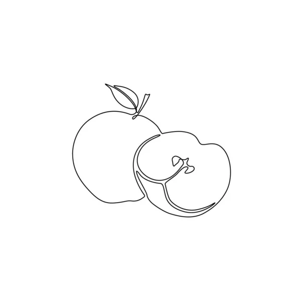 Ciągłe Jabłko Linii Plasterkowane Jabłko Ilustracja Wektorowa — Wektor stockowy