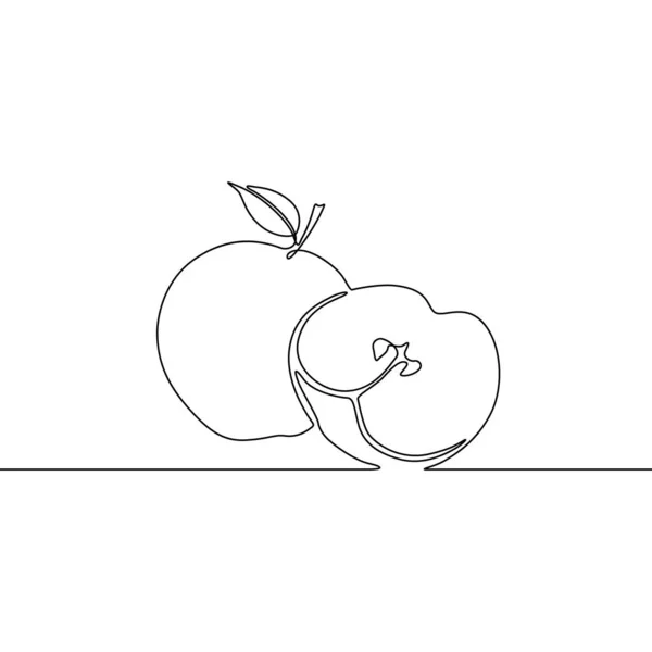 Línea Continua Dibujando Manzana Con Rebanada Manzana Ilustración Vectorial — Vector de stock