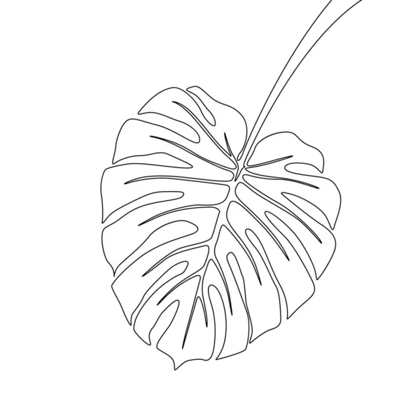 1本の線描き下ろしモンスターの枝の葉 連続ラインエキゾチックな熱帯植物 — ストックベクタ