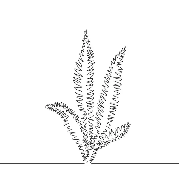 Una Línea Dibujando Arbusto Helecho Línea Continua Planta Tropical Exótica — Vector de stock