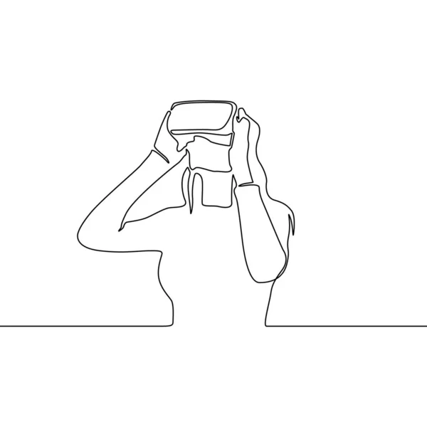 Vr gözlüksürekli hat kadın. Vektör çizimi.