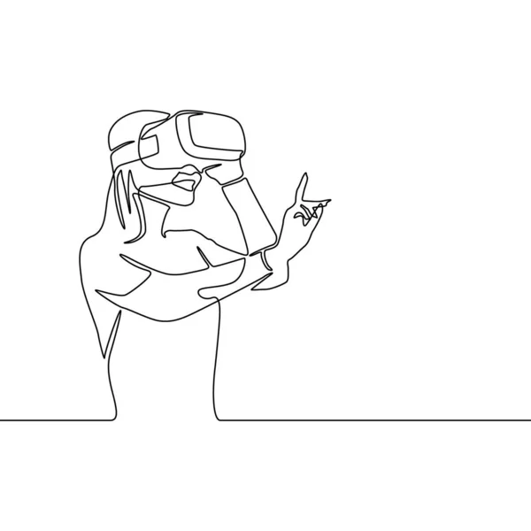 Mujer Una Línea Continua Gafas Haciendo Clic Aire Ilustración Vectorial — Vector de stock