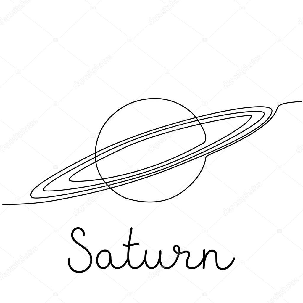 Continuous one line drawing Saturn Planet. Solar system. Vector illustration.