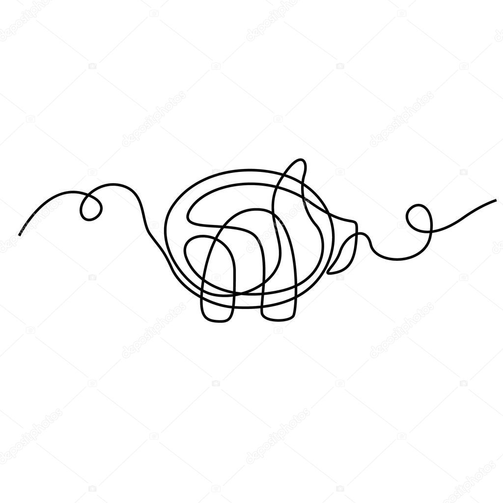 Continuous line drawing Pig.  Vector illustration.