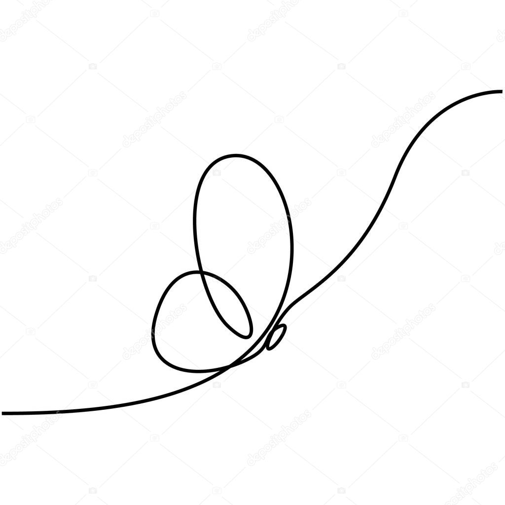 Continuous line drawing Flying Butterfly.  Vector illustration.