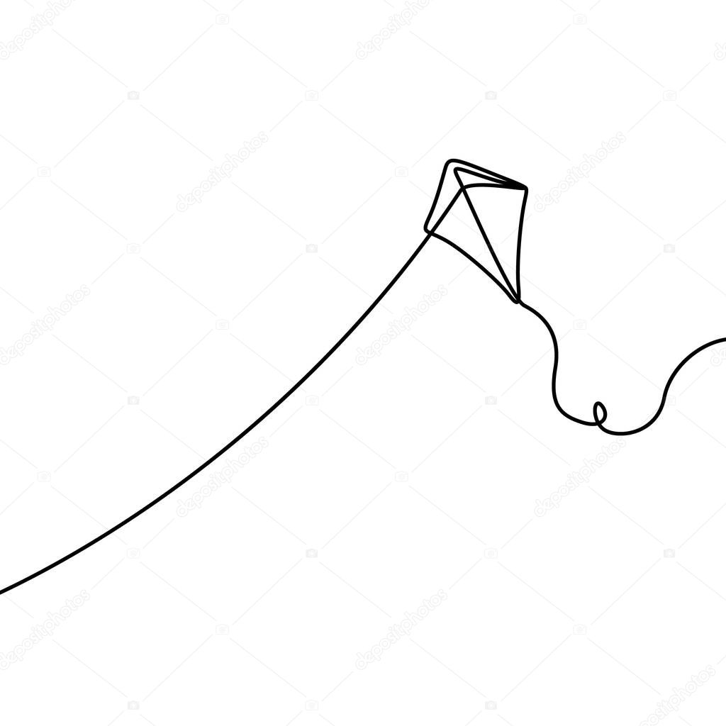Continuous line drawing Flying kite, Makar Sankranti. . Vector illustration.