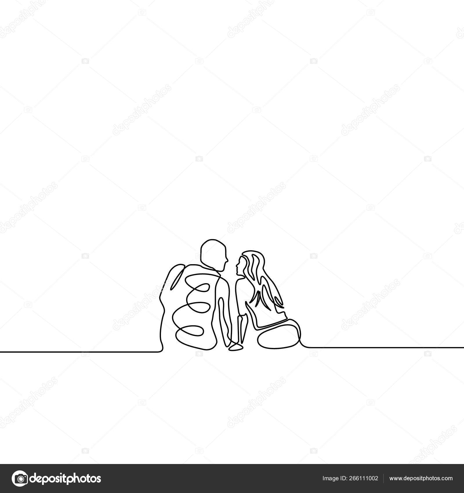 Continuous Line Couple Love Sitting Romantic Setting Stock Vector
