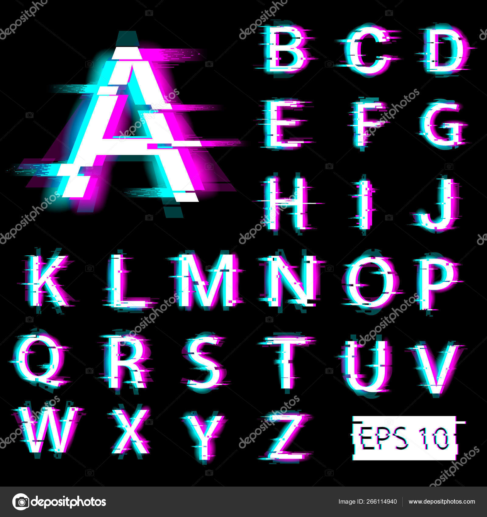 Alfabeto Inglés Defectuoso Letras Distorsionadas Con Efecto Píxel