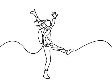 Sürekli hat mutlu kız okulun ilk gününde atlama. Vektör çizimi.