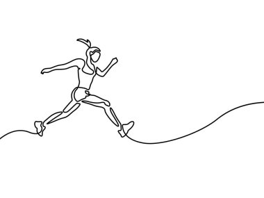 Sürekli çizgi çizim çalışan kadın , runner spor teması